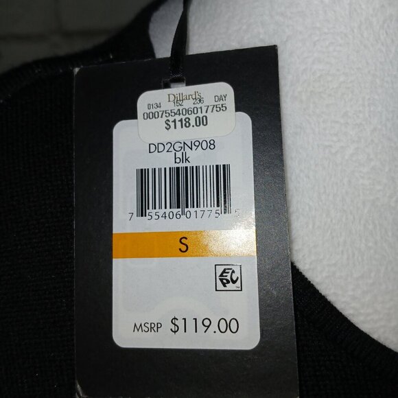 DKNY SWEATER SHEATH FITTED DRESS, BLACK WITH WHITE STITCHING, SIZE SMALL - Picture 10 of 10